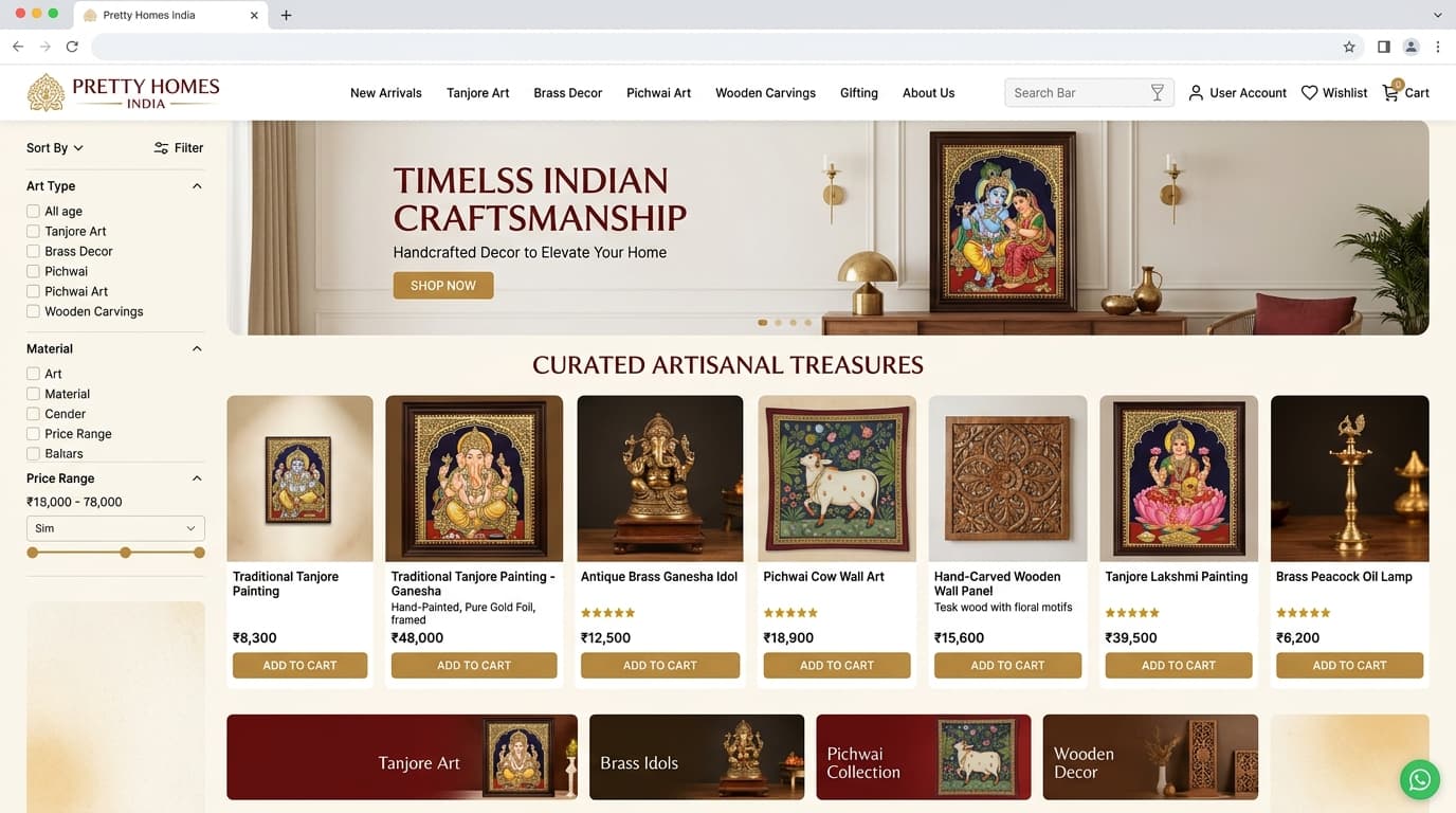 Pretty Homes India - E-commerce / Home & Decor case study showcase